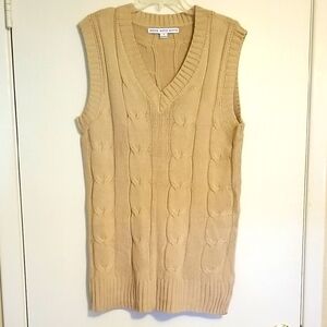 Tan Cable Knit Sleeveless Sweater Vest